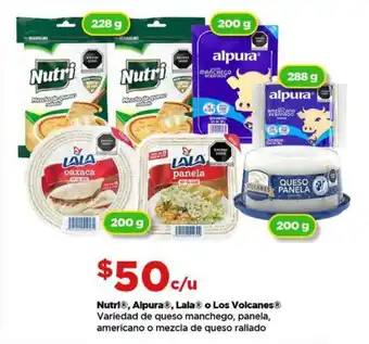 Nutri, alpura, lala o los volcanes variedad de queso manchego, panela, americano o mezcla de queso rallado