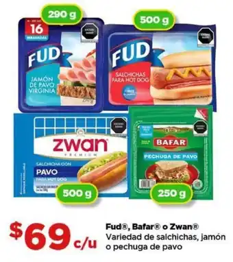 Fud, bafar o zwan variedad de salchichas, jamón o pechuga de pavo