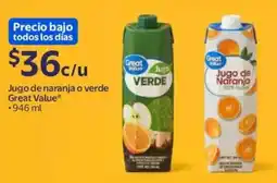 Walmart Great value jugo de naranja o verde oferta