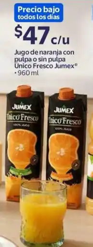 Walmart Jumex jugo de naranja con pulpa o sin pulpa único fresco oferta