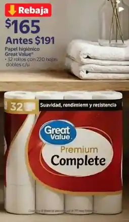 Walmart Great value papel higiénico oferta