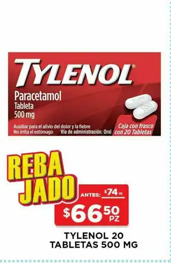 HEB Tylenol analgésico tabletas 500mg 20 pz oferta