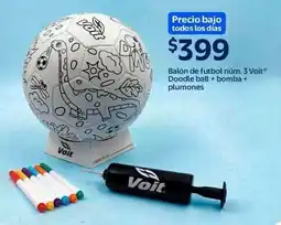 Walmart Balón de futbol núm. 3 voit doodle ball + bomba + plumones oferta
