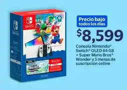 Walmart Consola nintendo switch oled + super mario bros wonder y 3 meses de suscripción online oferta