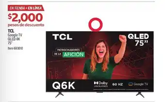 Tcl google tv qled 4k 75"