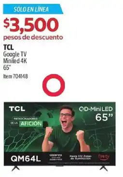 Costco Tcl google tv miniled 4k 65" oferta