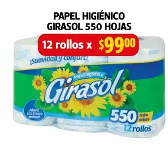Farmacias Guadalajara Papel Higienico Girasol 550 Hojas 12 rollos oferta