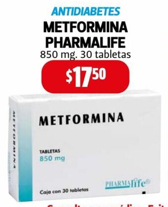 Farmacias Guadalajara Metformina Pharmalife 850 mg 30 Tabletas oferta