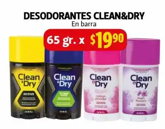Farmacias Guadalajara Desodorantes Clean & Dry En Barra 65 gr oferta