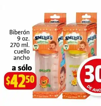 Farmacias Guadalajara Accesorios para Bebe Smudy's Biberon 9 oz 270 ml cuello ancho a solo oferta