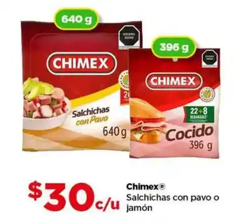 Bodega Aurrerá Chimex salchichas con pavo o jamón oferta