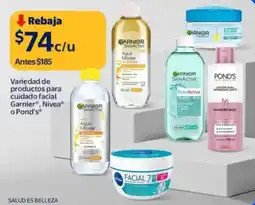 Walmart Garnier, nivea o pond's variedad de productos para cuidado facial oferta