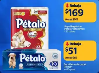 Walmart Pétalo papel higiénico rendimax oferta