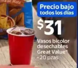 Walmart Great value vasos bicolor desechables oferta
