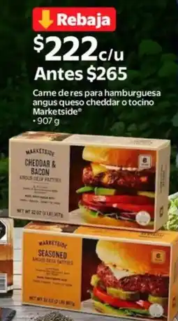 Walmart Marketside carne de res para hamburguesa angus queso cheddar o tocino oferta