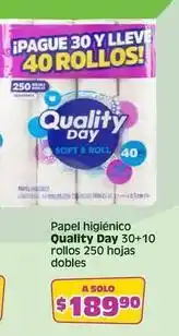 Soriana Híper Quality day - papel higiénico 30+10 rollos 250 hojas dobles oferta