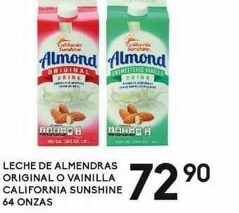 Alsuper Leche de almendras original o vainilla california sunshine 64oz oferta
