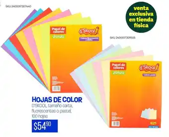 Hojas de color d'skool, tamaño carta, fluorescentes o pastel