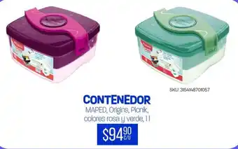 Contenedor maped, origins, picnik, colores rosa y verde