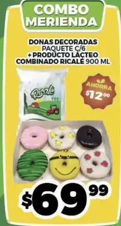 Merco Donas decoradas paquete c/6 + producto lácteo combinado oferta