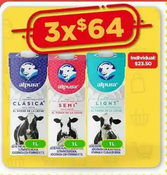 Bodega Aurrerá Leche alpura clásica, semi o light 1l x 3 oferta