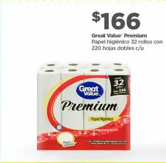 Bodega Aurrerá Papel higiénico great value premium 32 rollos con 220 hojas dobles oferta