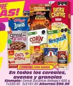Soriana Híper Kellogg's - cereales zucaritas, , corn flakes, nesquik, lucky charms, great grains, oats oferta