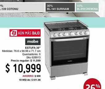 Sodimac Homecenter Estufa de piso mabe 30 pulgadas wem7659cfis1 oferta