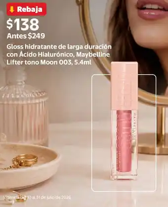 Gloss hidratante de larga duración con ácido hialurónico, maybelline lifter tono moon 003