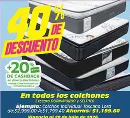 Soriana Híper Selther - colchón individual toscano lord oferta
