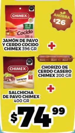 Merco Chimex jamón de pavo y cerdo cocido + chimex chorizo de cerdo casero+ chimex salchicha de pavo oferta