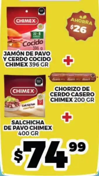 Merco Chimex jamón de pavo y cerdo cocido + chimex chorizo de cerdo casero+ chimex salchicha de pavo oferta