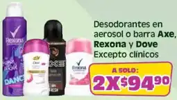 Soriana Mercado Desodorantes en aerosol o barra Axe, Rexona y Dove oferta