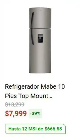 Mabe Refrigerador 10 Pies Top Mount