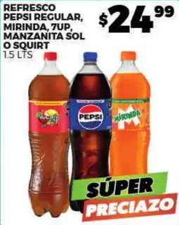 Merco refresco pepsi regular, mirinda, 7up, manzanita sol o squirt oferta