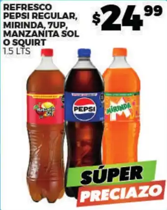 Merco Refresco pepsi regular, mirinda, 7up, manzanita sol o squirt oferta
