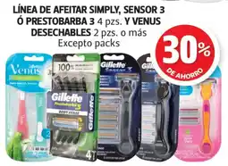 Farmacias Guadalajara Línea de Afeitar Simply, Sensor 3 ó Prestobarba 3 y Venus desechables oferta
