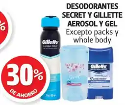 Farmacias Guadalajara Secret desosorantes y Gillette aerosol y gel oferta