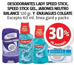 Farmacias Guadalajara Desodorantes lady speed stick, speed stick gel, jabones neutro balance y enjuagues colgate oferta