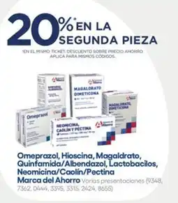 Farmacias del Ahorro Marca del Ahorro Omeprazol, Hioscina, Magaldrato, Quinifamida/Albendazol, Lactobacilos, Neomicina/Caolin/Pectina oferta