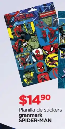Chedraui granmark planilla de stickers spider-man oferta