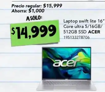 City Club Acer laptop swift lite 16" oferta