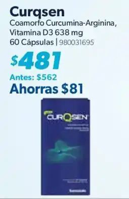 Sam's Club Curqsen Coamorfo Curcumina-Arginina, Vitamina D3 638 mg oferta