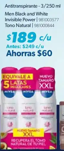 Sam's Club Nivea antitranspirante men black and white invisible power tono natural oferta