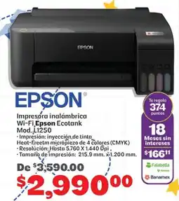 Soriana Mercado Epson impresora inalámbrica Wi-Fi Epson Ecotank Mod. L1250 oferta