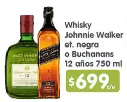 Arteli Johnnie Walker et. negra o Buchanans 12 años oferta