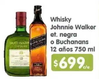 Arteli Johnnie Walker et. negra o Buchanans 12 años oferta