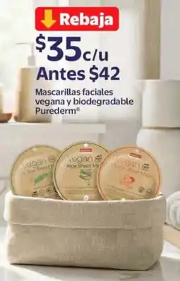 Walmart Express Purederm mascarillas faciales vegana y biodegradable oferta