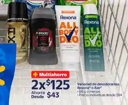 Walmart Axe, rexona, all body duo oferta