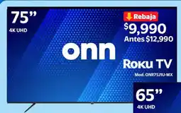 Walmart Onn roku tv 75" oferta